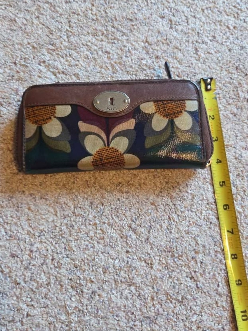 Fossil Floral Zip-Around Wallet in Brown Multi